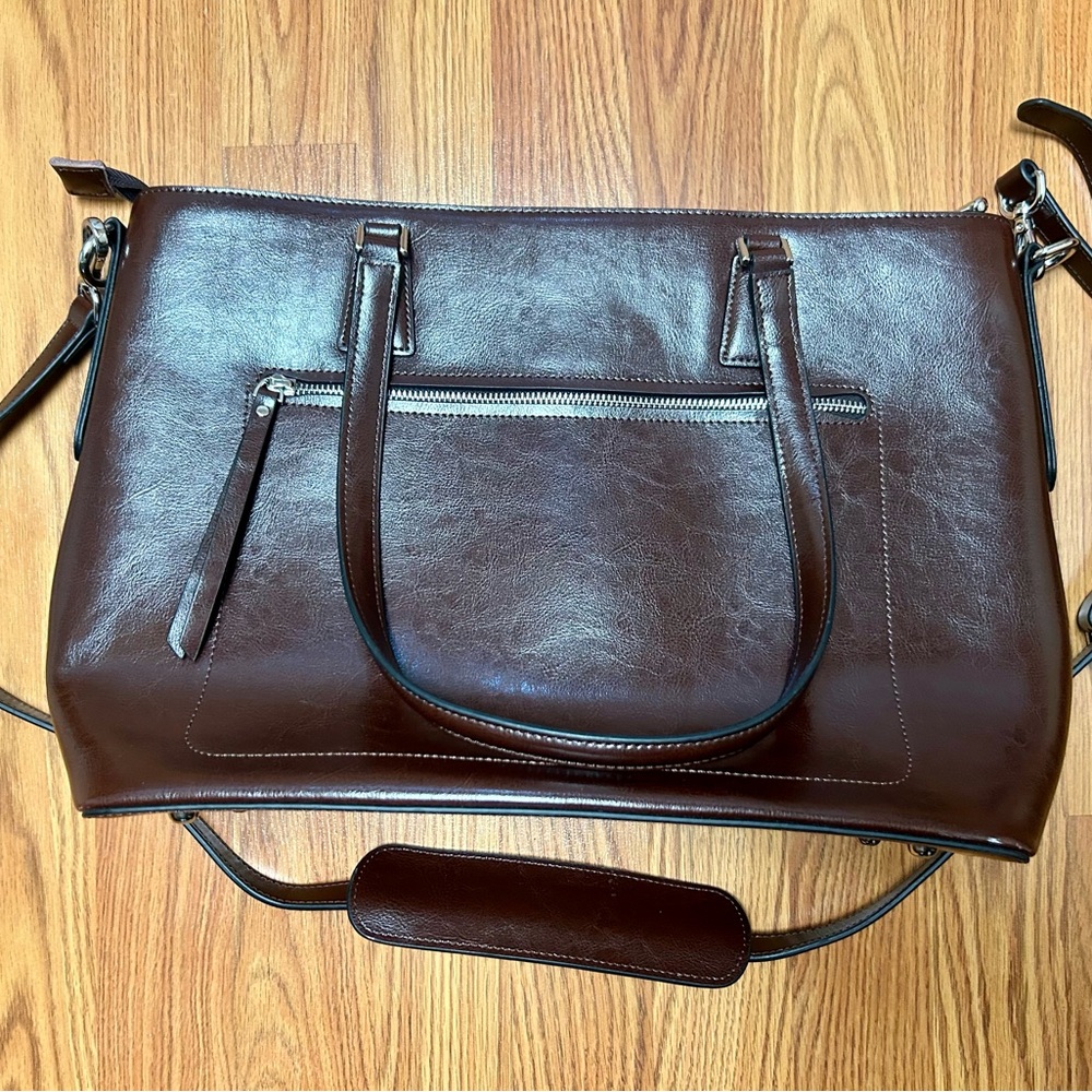 S-Zone Brown Leather Laptop Tote